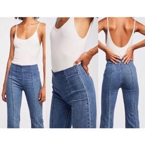 Free People High Rise Pull on Flare Jeans, size 26 blue jeans elastic waist